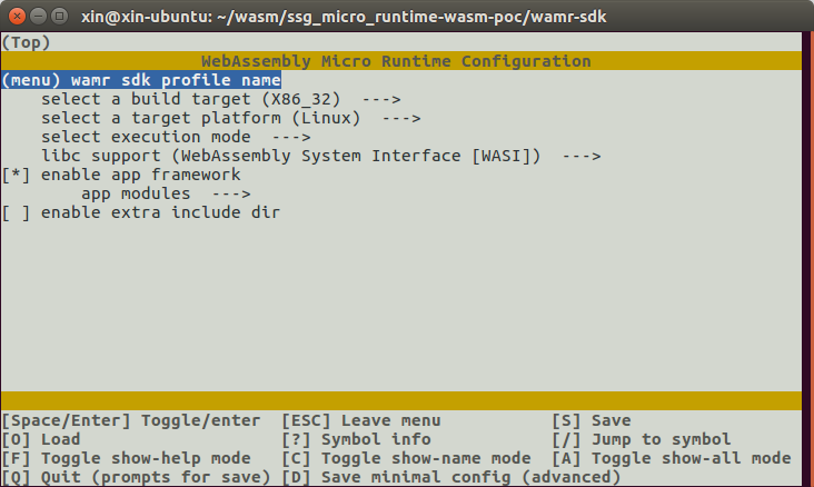 wamr build menu configuration